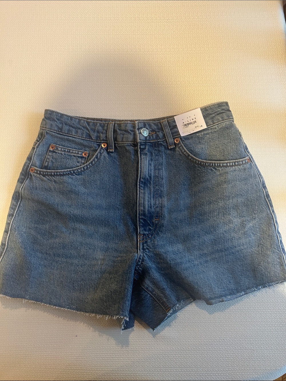 Topshop Medium Blue High-Rise Denim Shorts